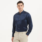 Camisas de seda de negocios para collar de soporte para hombres Top de seda de mangas largas